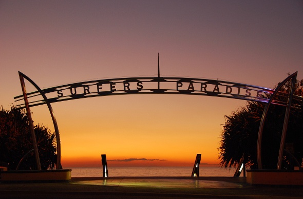 The Surfers Paradise sign looking out to the ocean