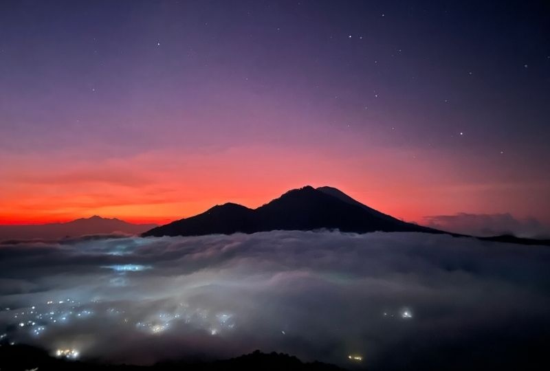 Mount Batur and the sea of clouds during sunrise