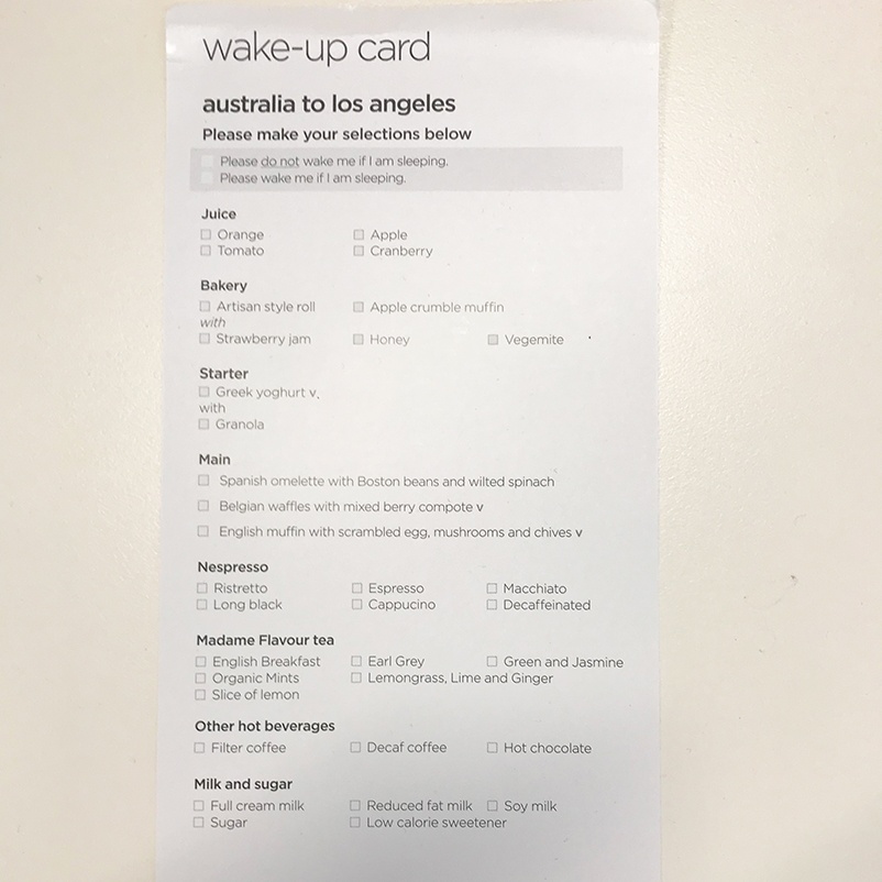 VA Premium Economy breakfast menu