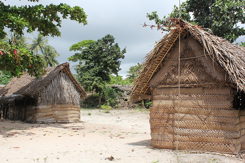 Woven palm huts on Kiriwina Island in Papua New Guinea.