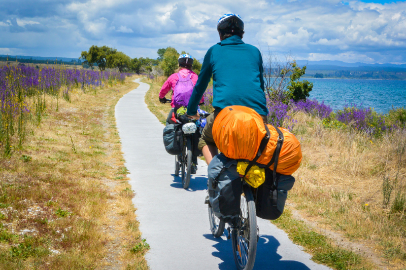 Bike riding along Lake Taupo 