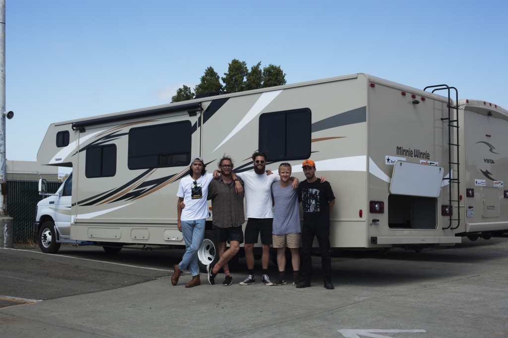 The boys with their RV, left to right: Tim, Gus, Jonny, Ham and Henry. Credit: Tim Lambourne.