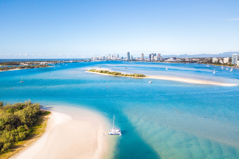 The gentle shores of the Broadwater, sitting alongside The Spit