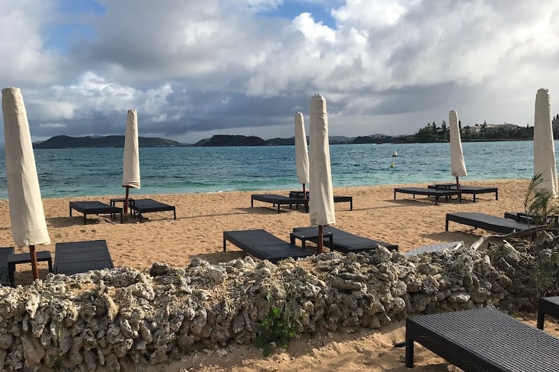 Noumea resort beach sunloungers