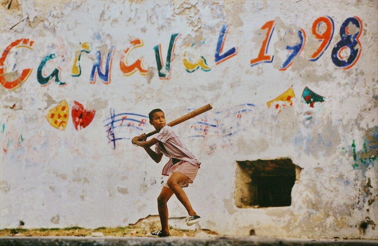 Mural of boy playing baseball in Cuba
