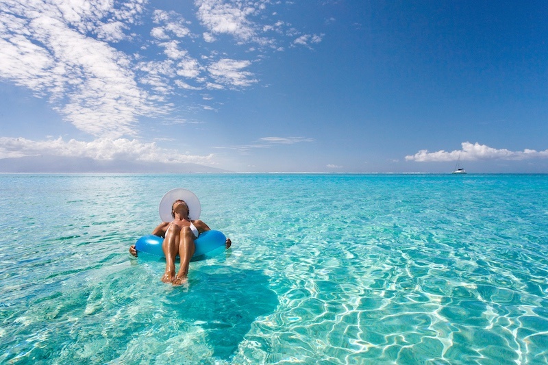 Floating in clear blue water Samoa