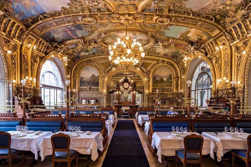 The interior of Le Train Bleu restaurant inside Gare de Lyon, Paris