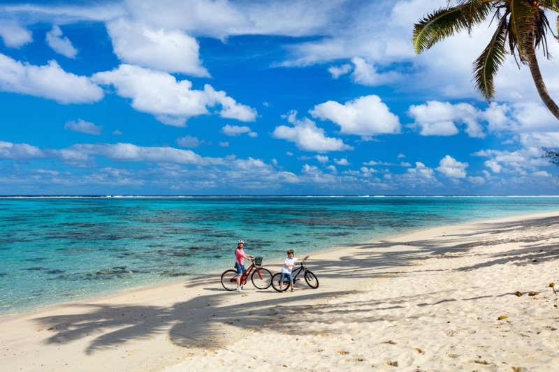 Bikes on the beachfront in Rarotonga, Cook Islands