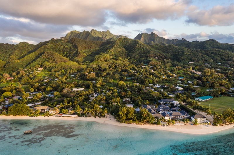 Sunrise over Muri Beach with mountains in the background, Rarotonga