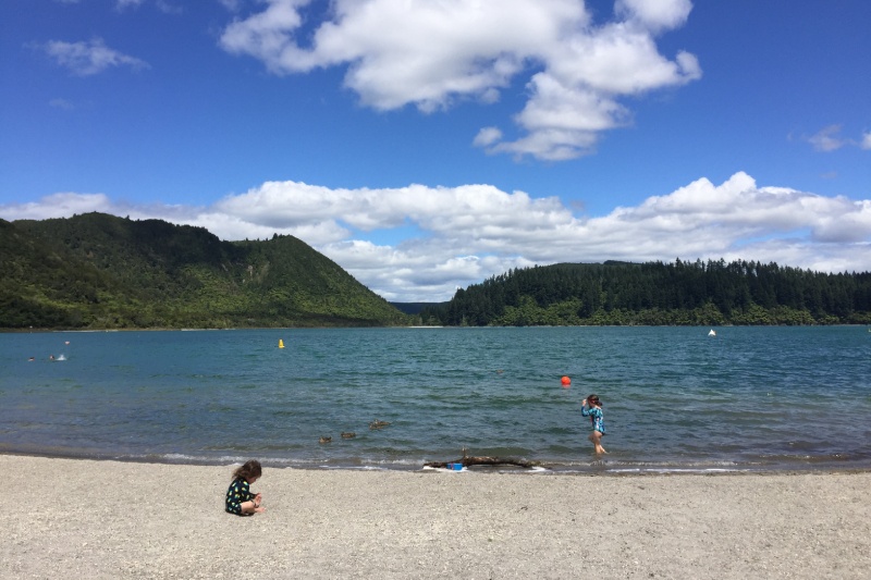 Swimming at The Blue Lake near Rotorua