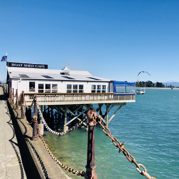 The Boat Shed Cafe in Nelson is built over the water.