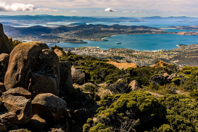 View of Hobart from the top of Mt Wellington, Tasmania