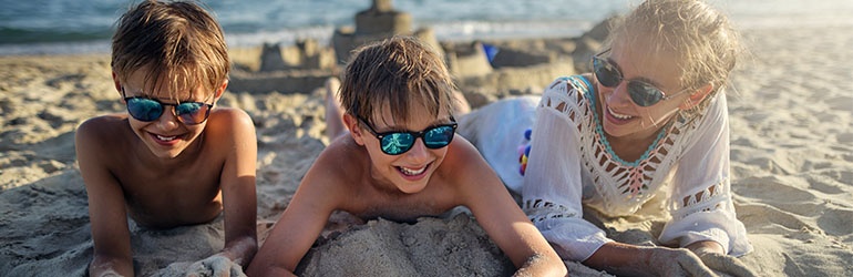 A family spending time together on a beach