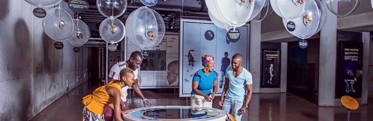 A group of people in a museum