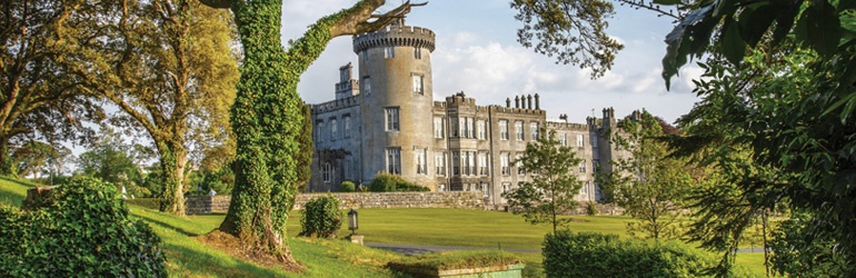 A beautiful castle in Ireland with a garden