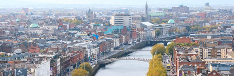A view of the Dublin skyline and bridges across the river