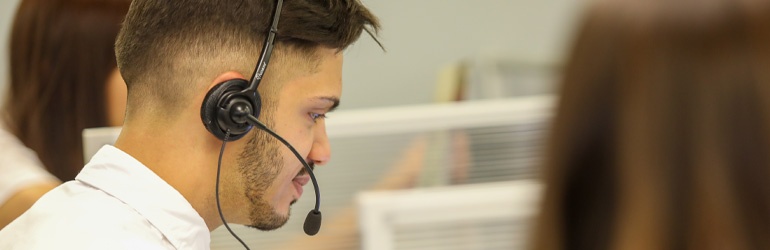 A person wearing a headset with a microphone